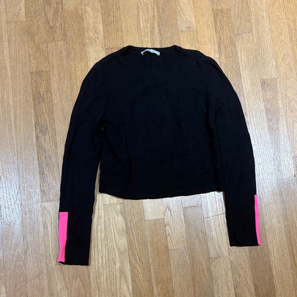 Zara Black Crewneck Sweater with Pink Cuff Accents
